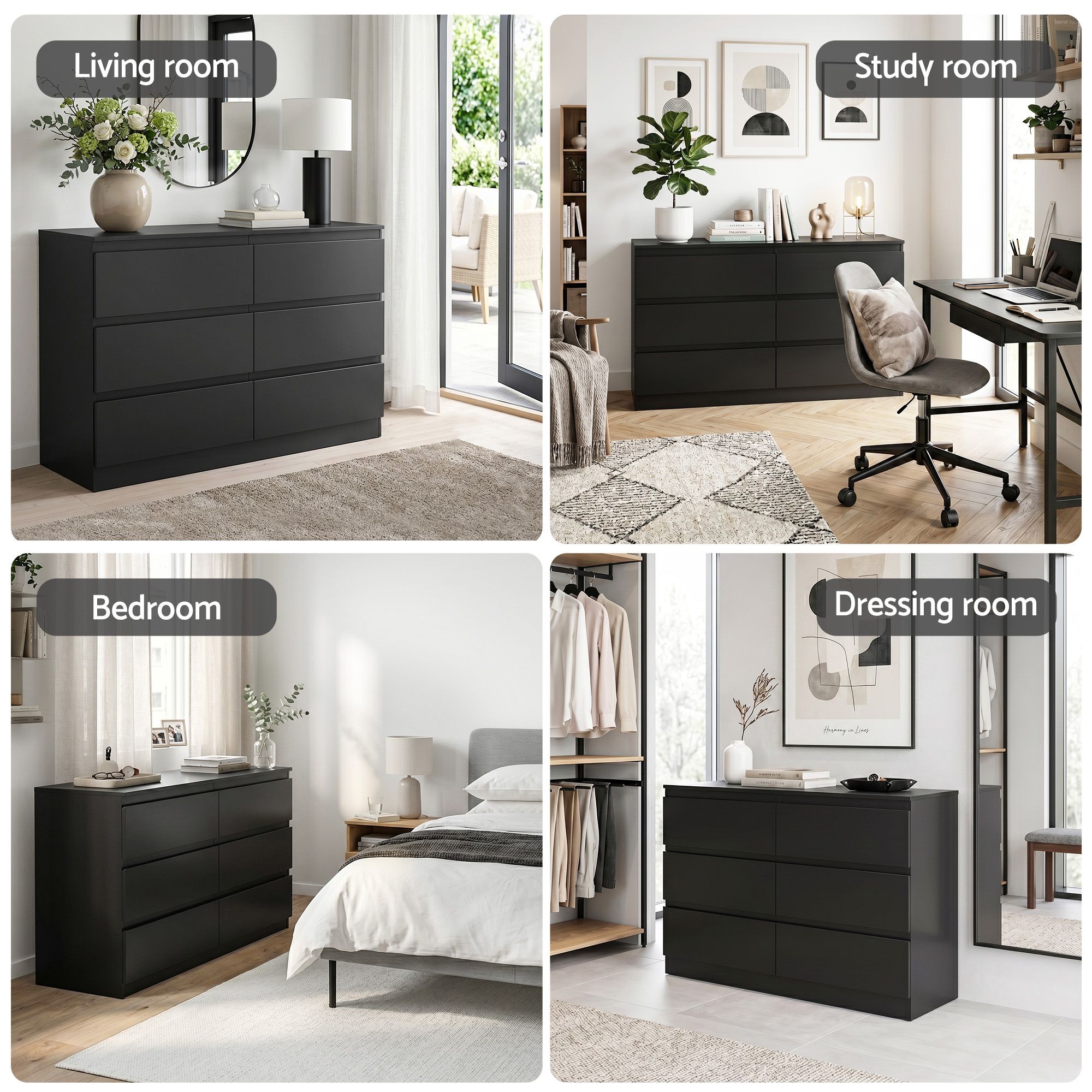 6 Chest of Drawers Lowboy Black