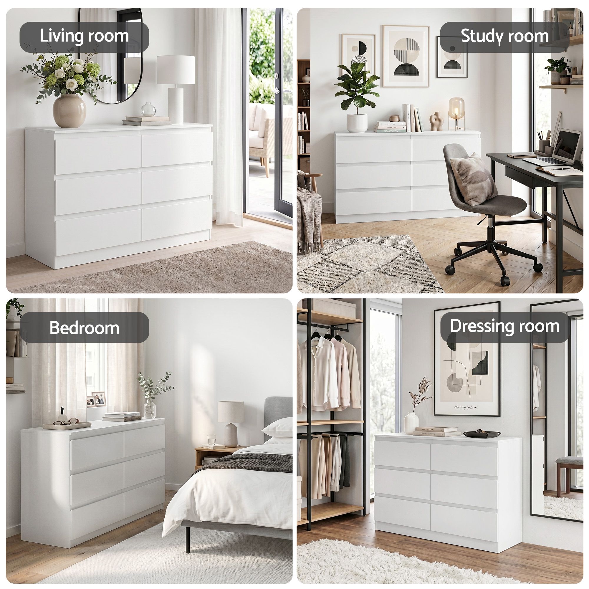 6 Chest of Drawers Lowboy White