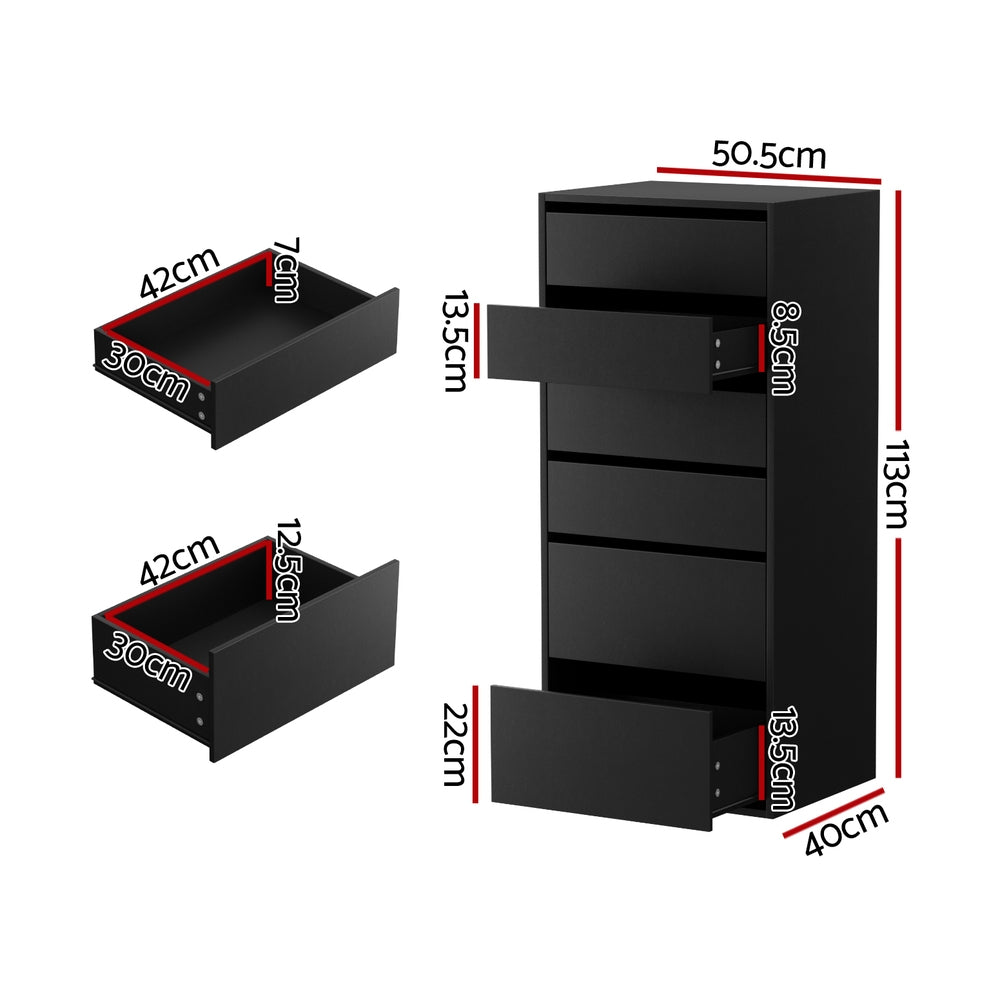 6 Chest of Drawers Dresser Tallboy Black