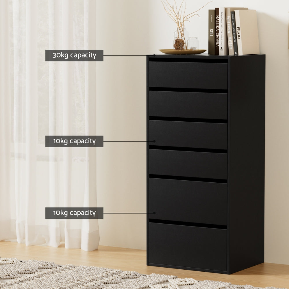 6 Chest of Drawers Dresser Tallboy Black