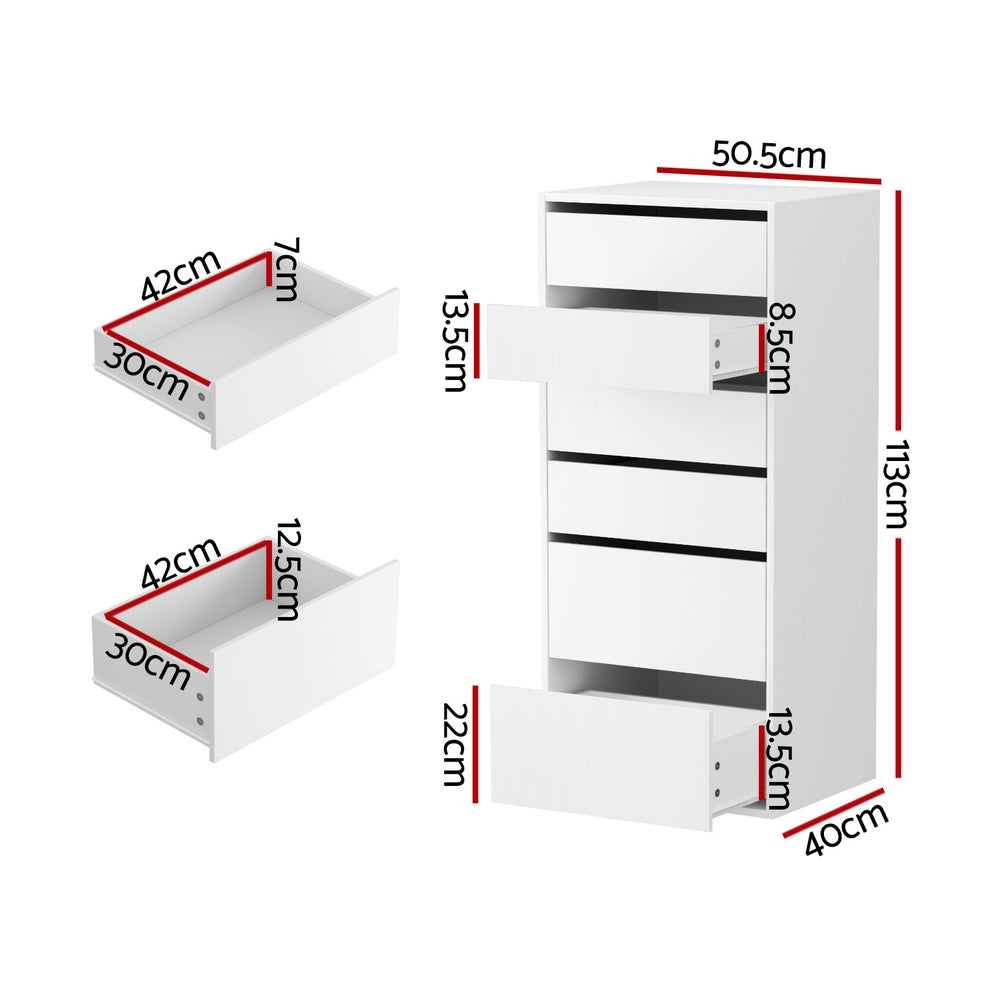 6-Drawer Tallboy Cabinet - White