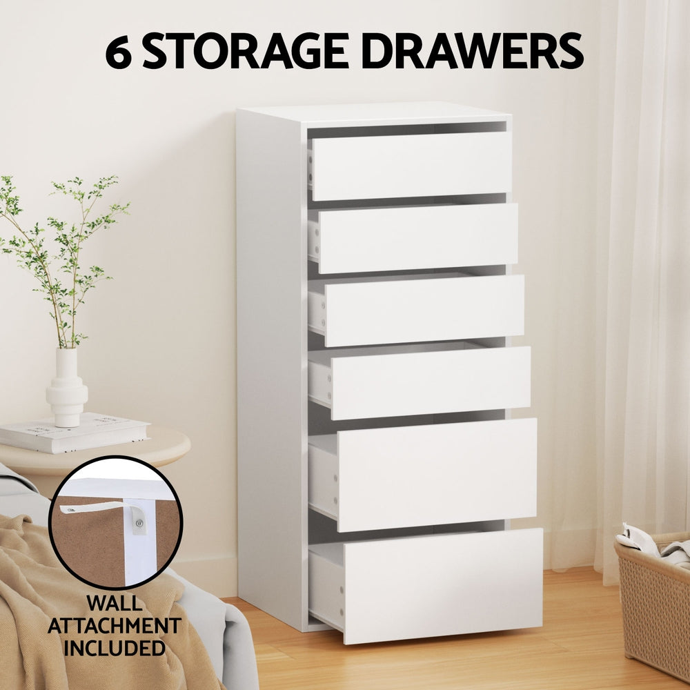 6-Drawer Tallboy Cabinet - White