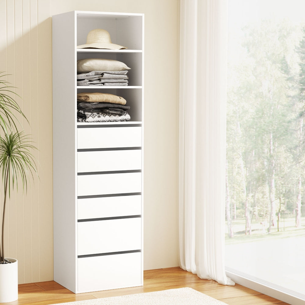 6-Drawer Tallboy Cabinet with Shelving - White