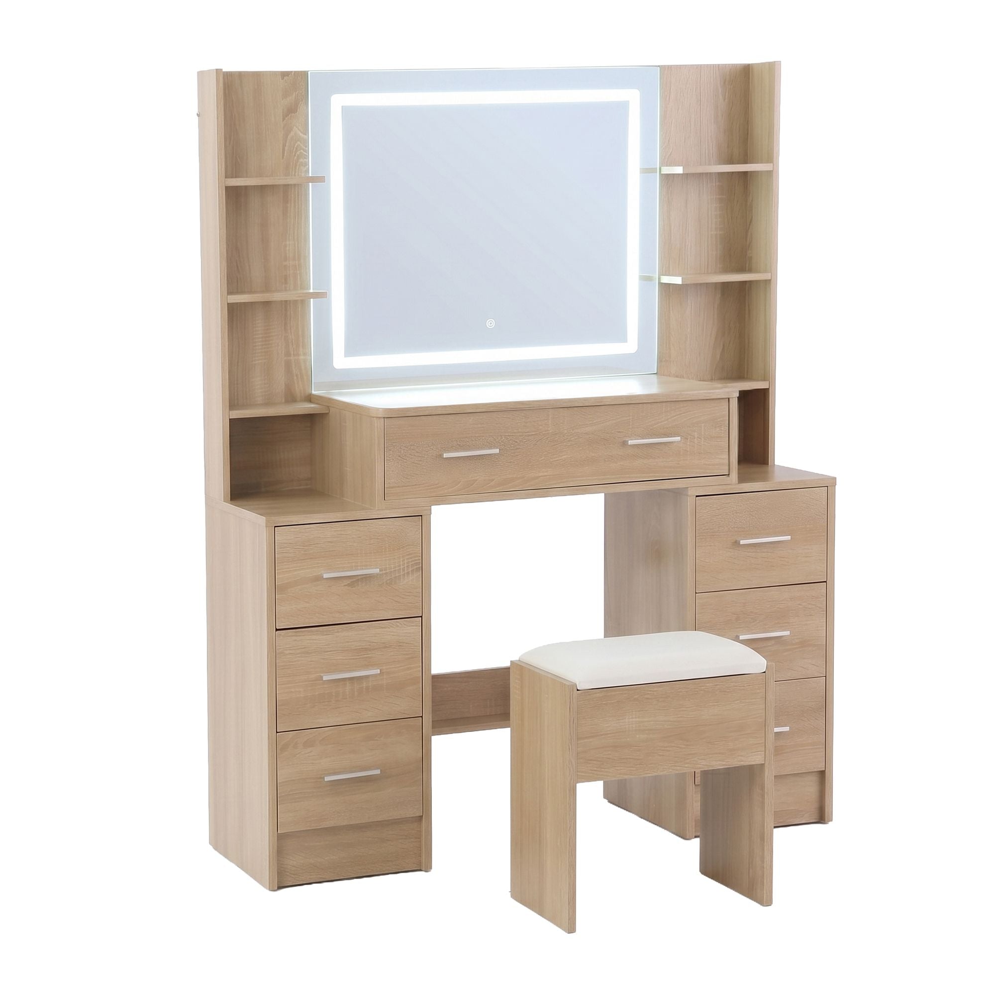 Dressing Table Vanity Desk Set with LED Mirror and Charging Station - Wood