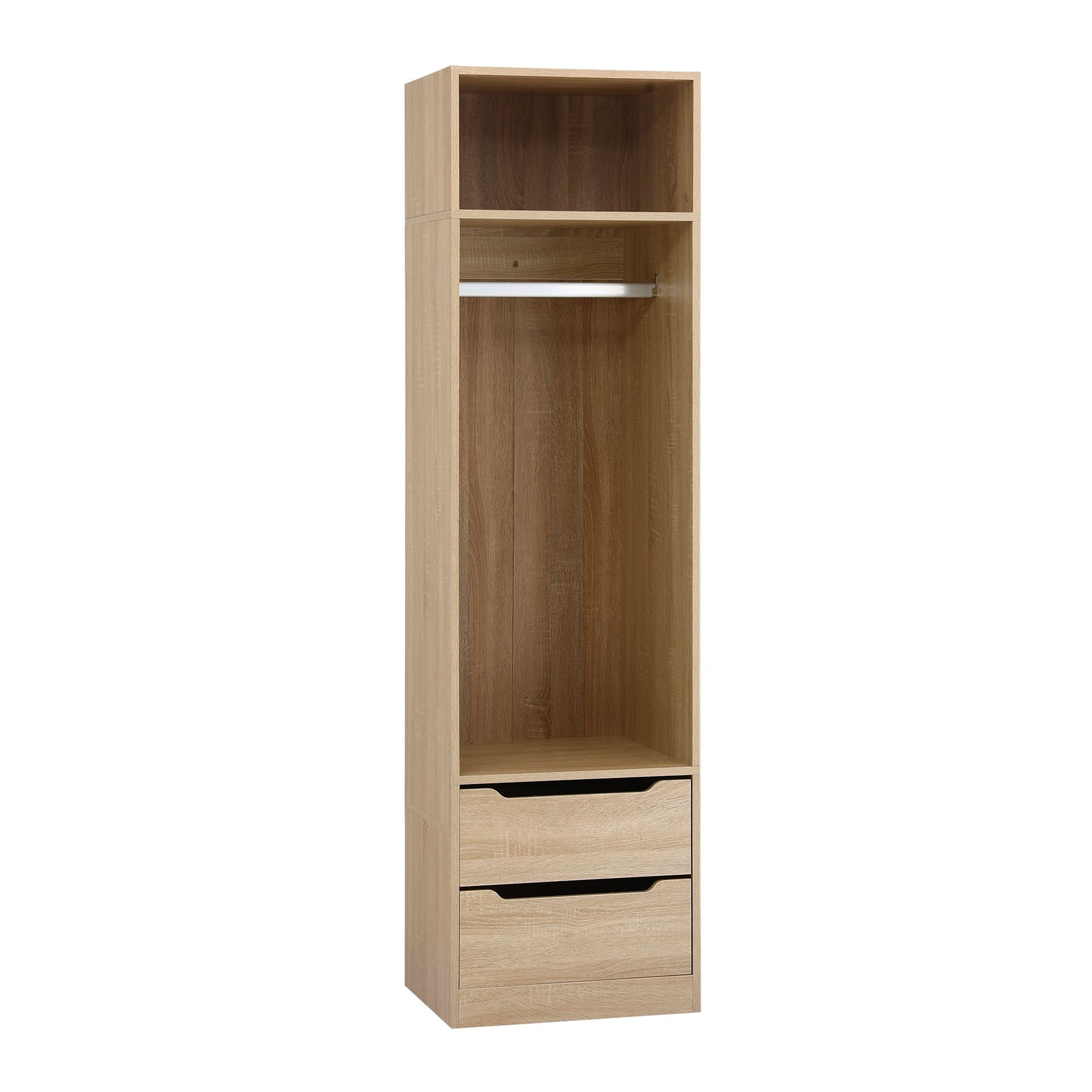 Wardrobe Clothes Closet Storage Organizer with Drawers and Hanging Rod - Pine