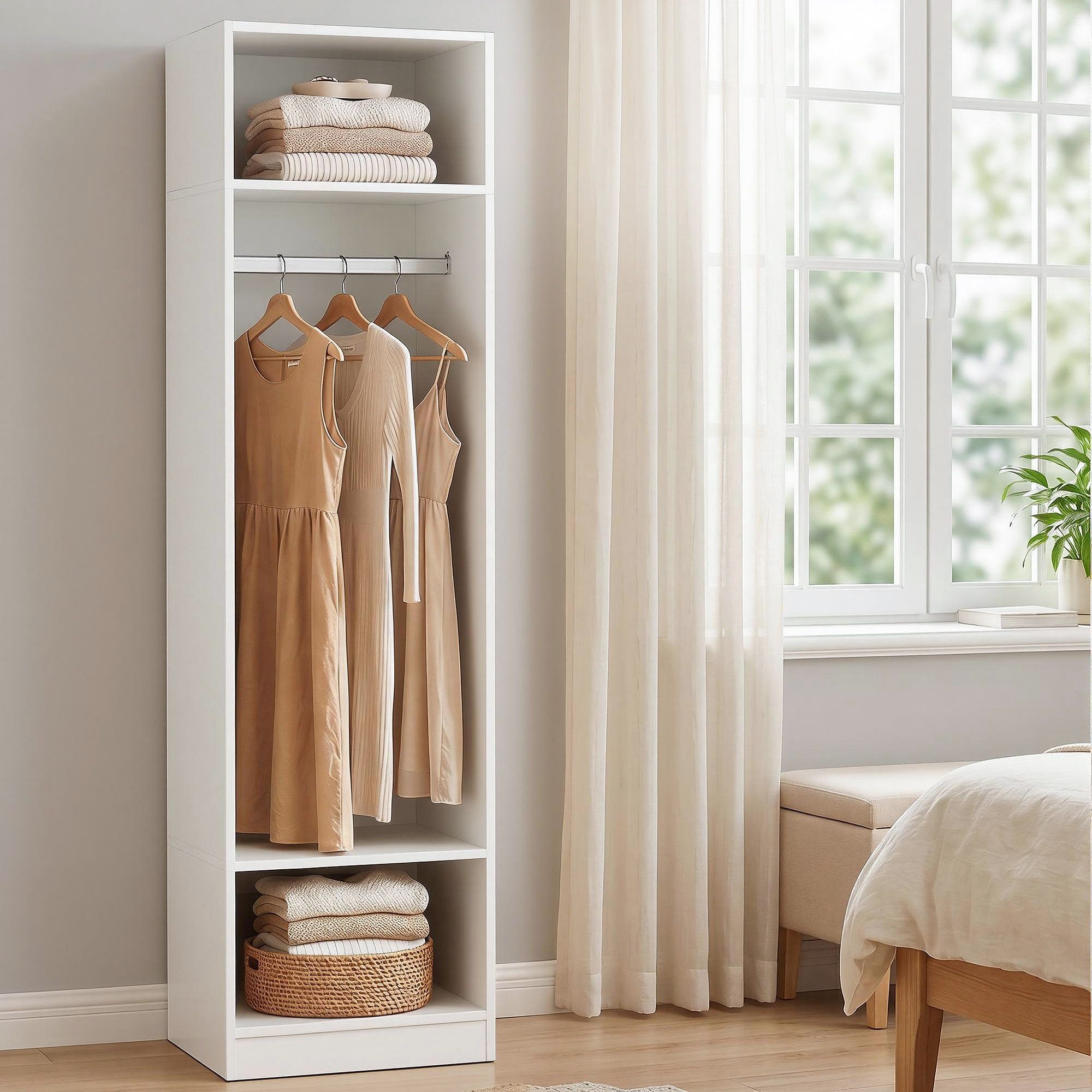 Wardrobe Clothes Closet Storage Organizer with Shelves 185cm Height - White