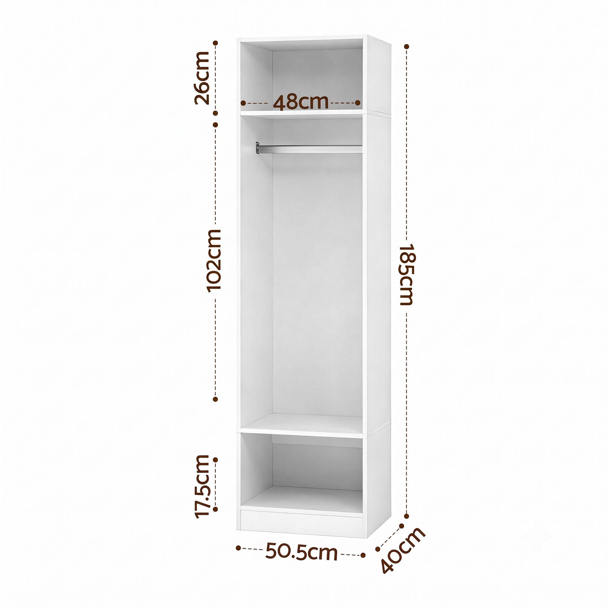 2-Piece Wardrobe Clothes Closet with Shelves and Hanging Rod - White