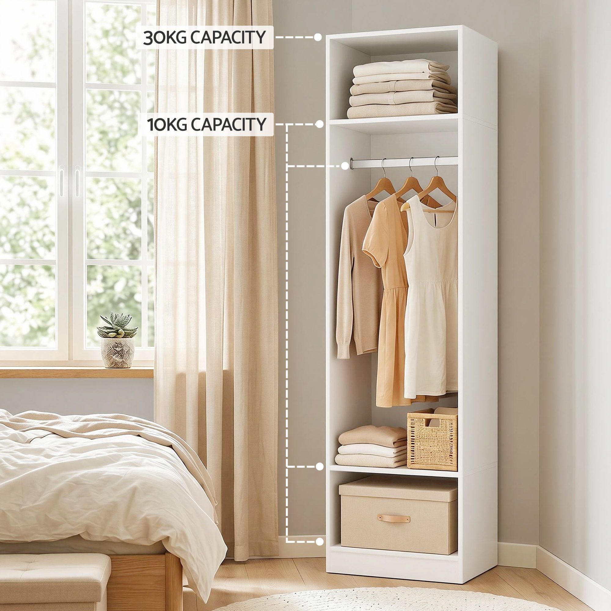 2-Piece Wardrobe Clothes Closet with Shelves and Hanging Rod - White