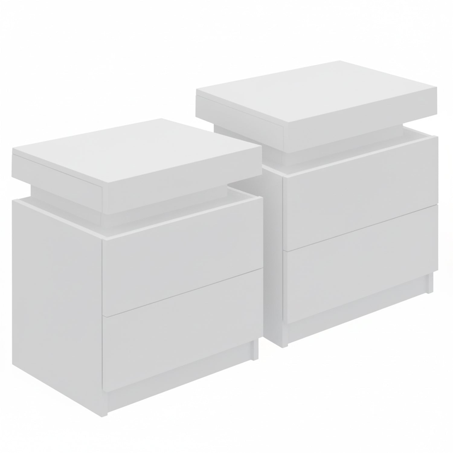 2X Bedside Table 2 Drawers Lift-up Storage White