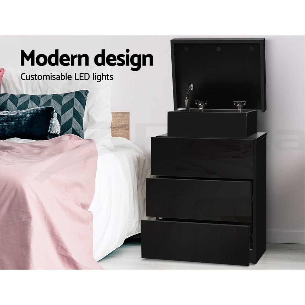 2X Bedside Table LED 3 Drawers - COLEY Black