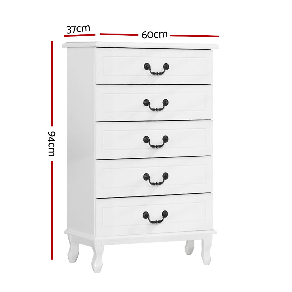 Tallboy 5 Drawers Storage Cabinet White
