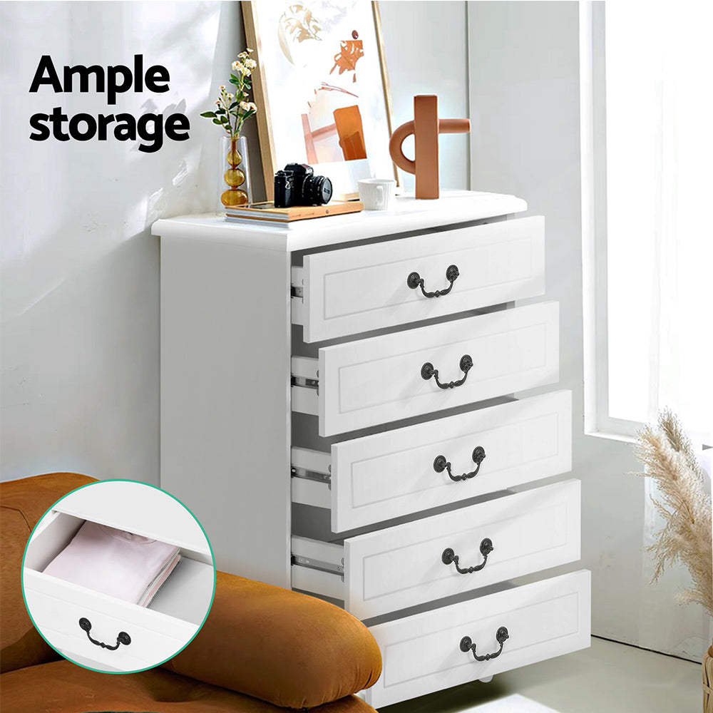 Tallboy 5 Drawers Storage Cabinet White