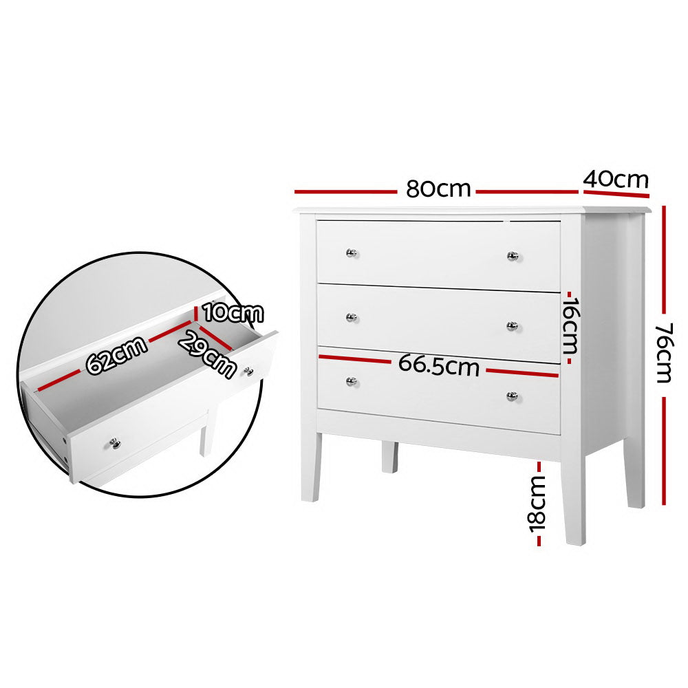Chest of 3 Drawers Storage Cabinet White