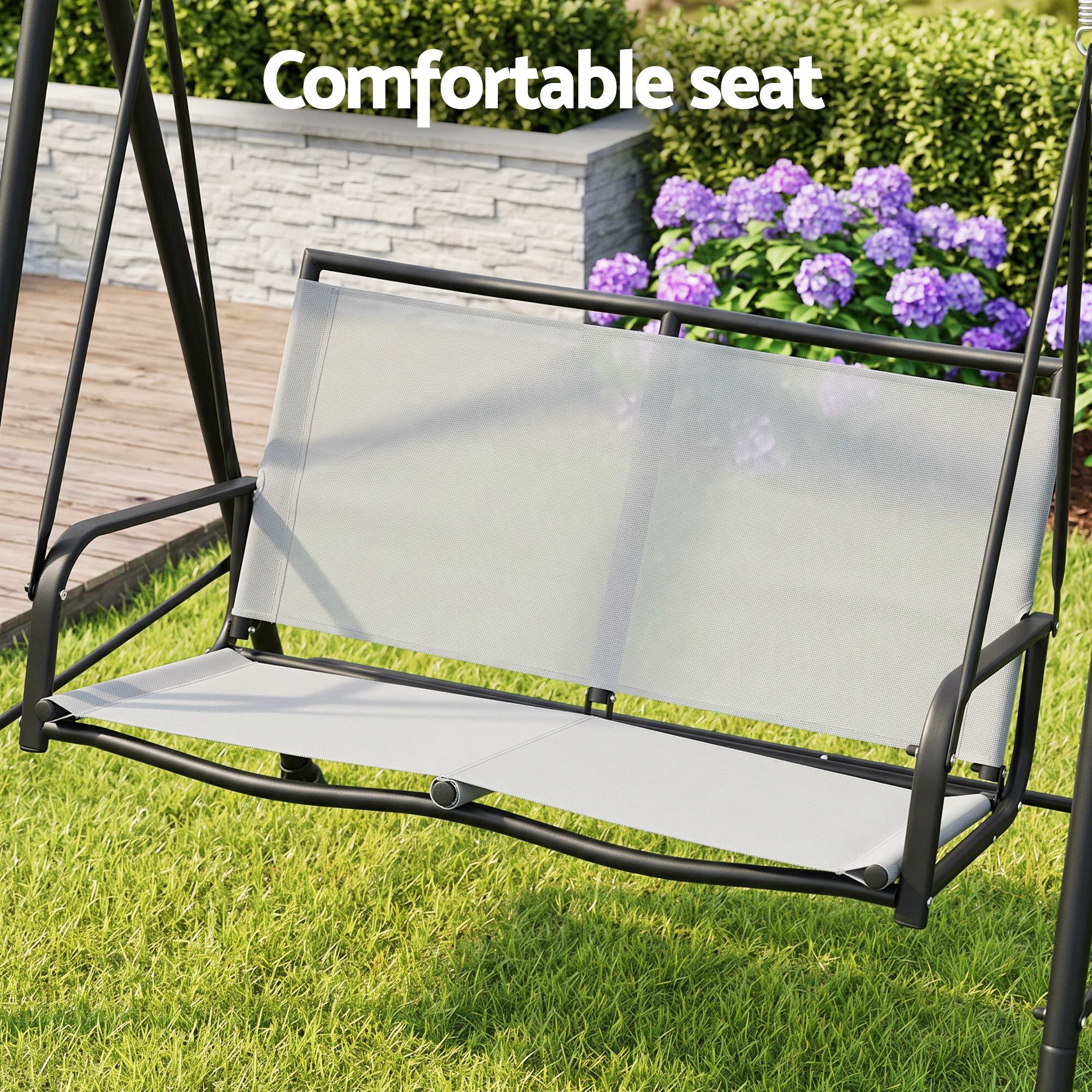 Outdoor Swing Chair with Adjustable Canopy 142cm x 172cm Stand - Grey