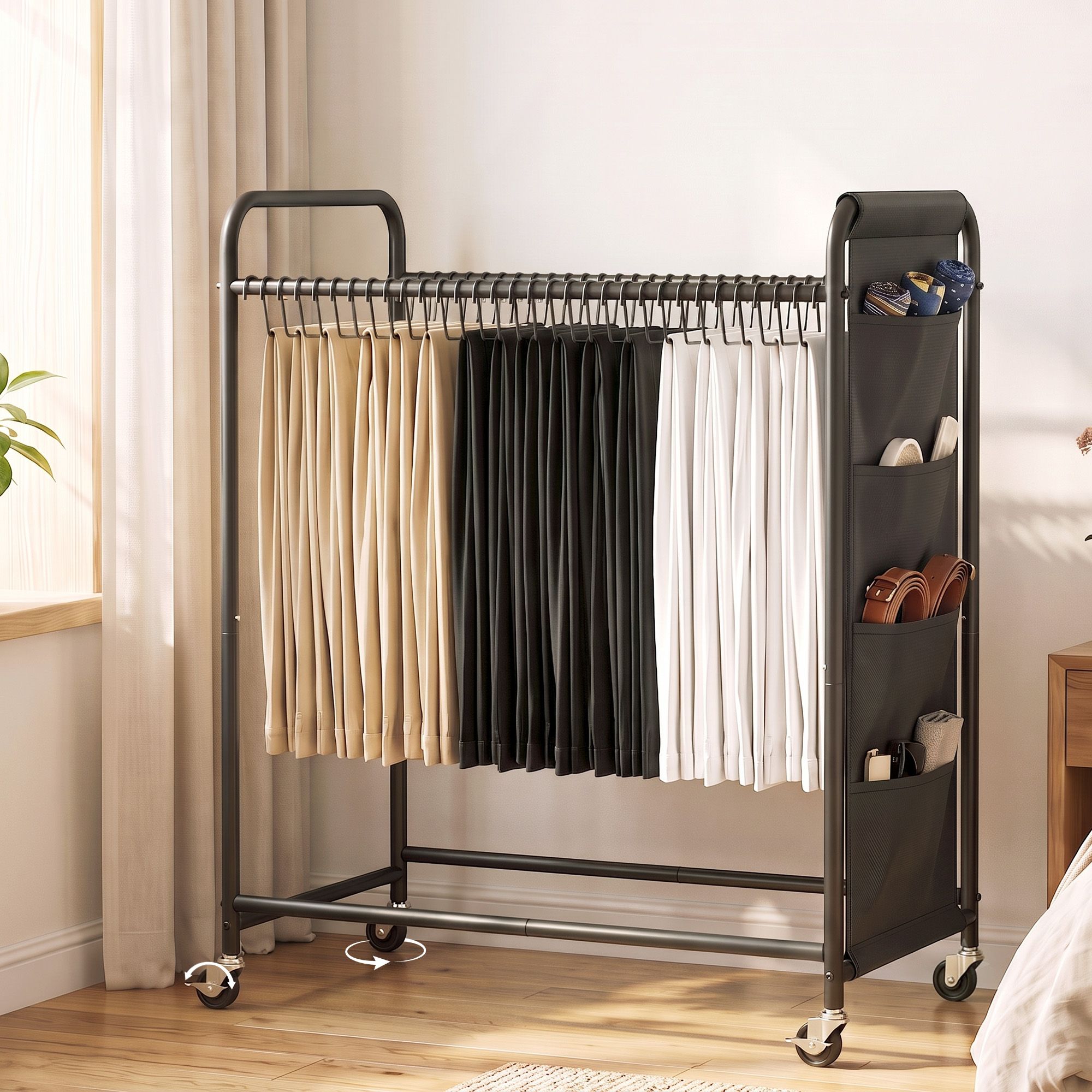 Mobile Clothes Rack with 30 Hangers, Wheels & Storage Bag - Black