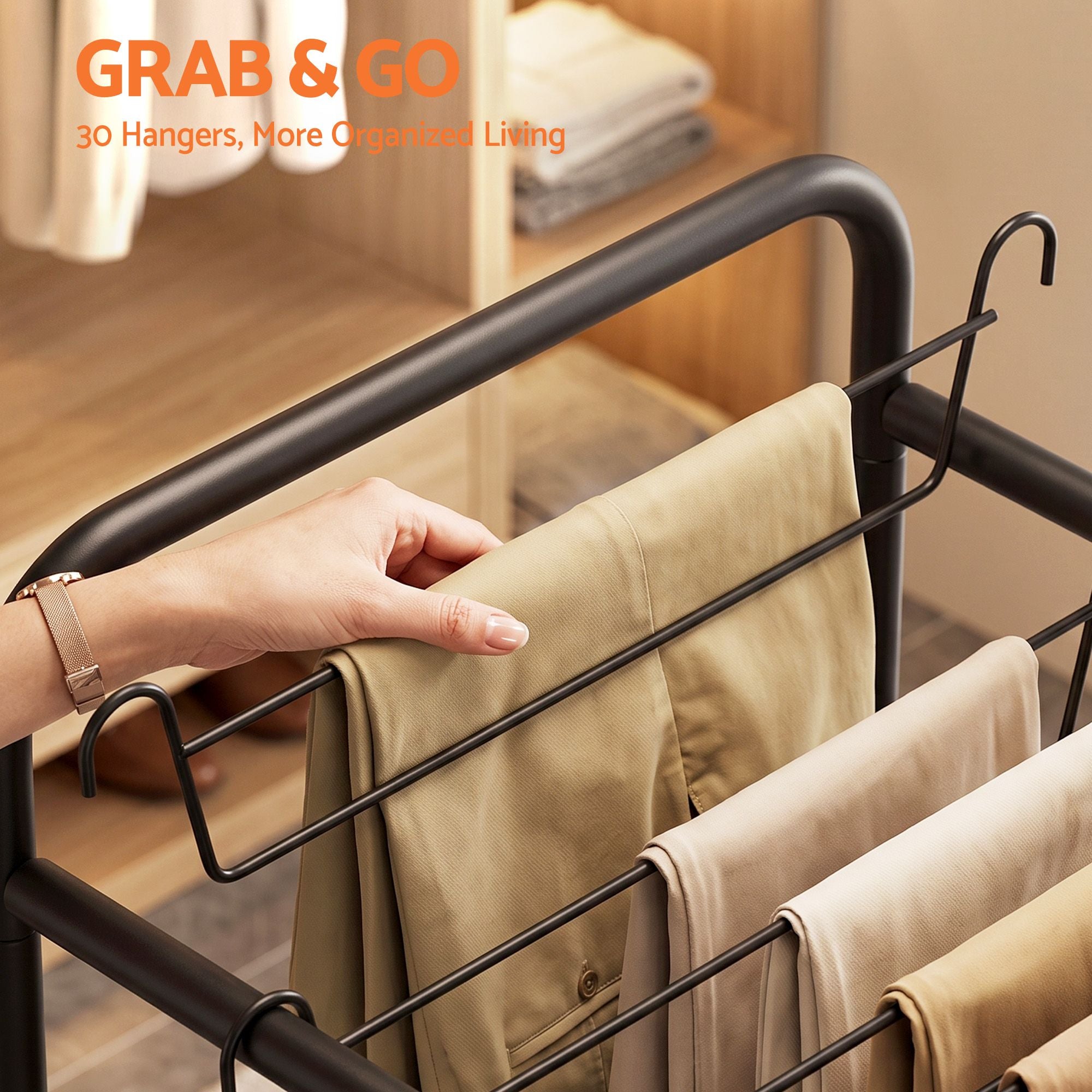 Mobile Clothes Rack with 30 Hangers, Wheels & Storage Bag - Black