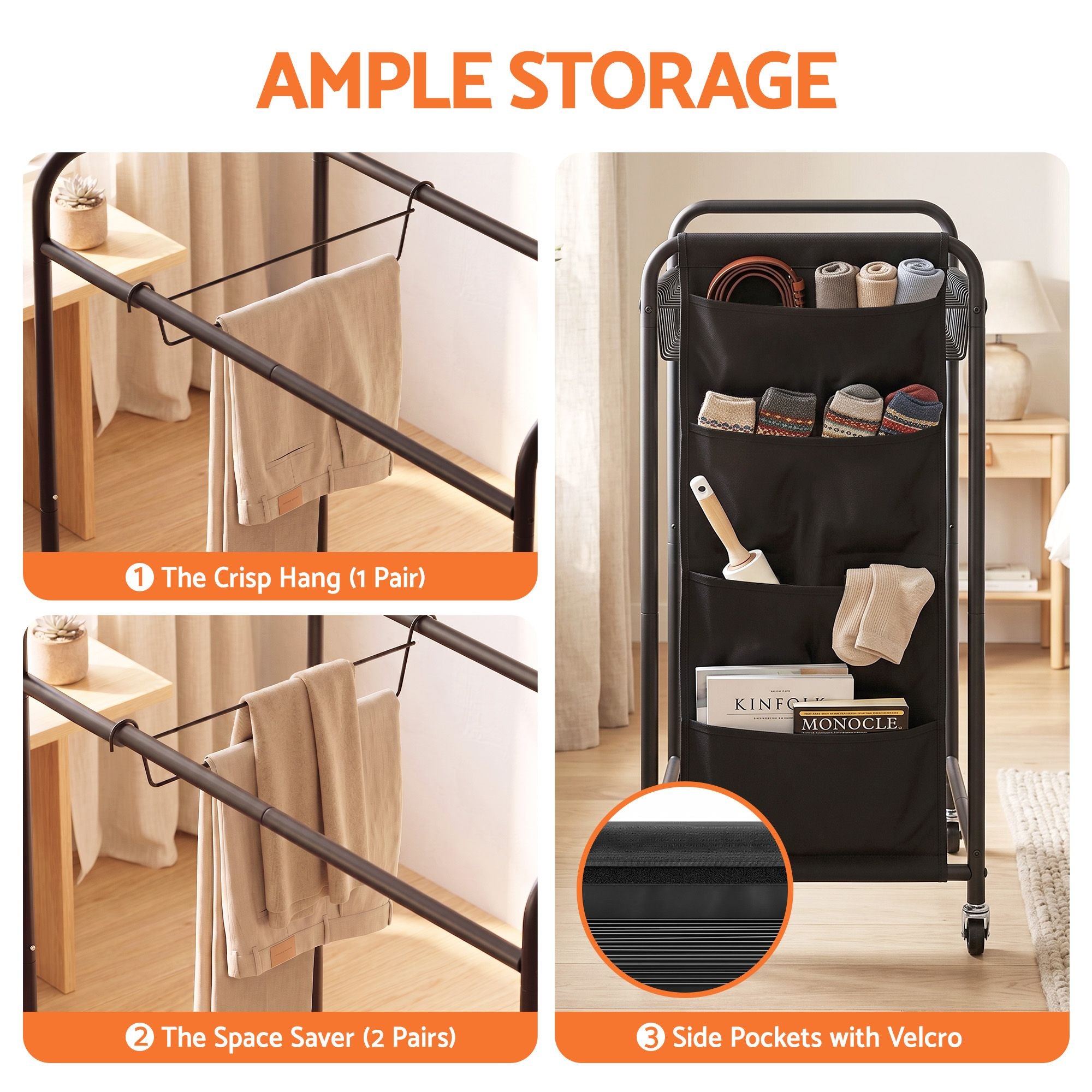Mobile Clothes Rack with 30 Hangers, Wheels & Storage Bag - Black