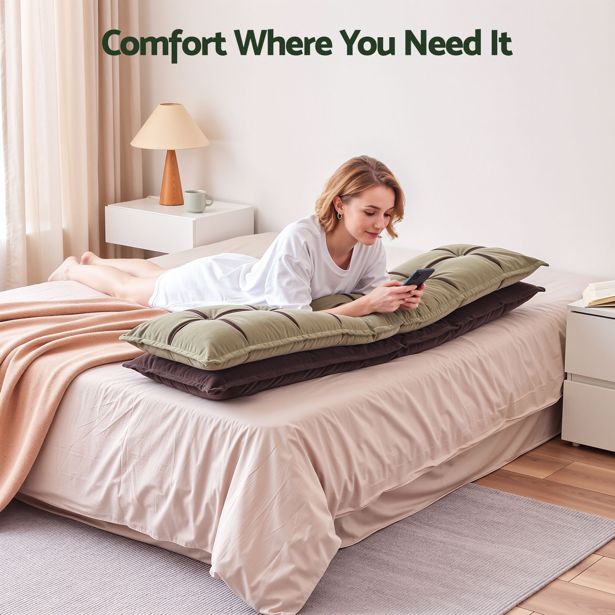 Headboard Pillow with Double-Layer Storage Wedge Reading Backrest with Adjustable Filling, Chenille Bed Rest Cushion for Daybed, Dorm, and RV King