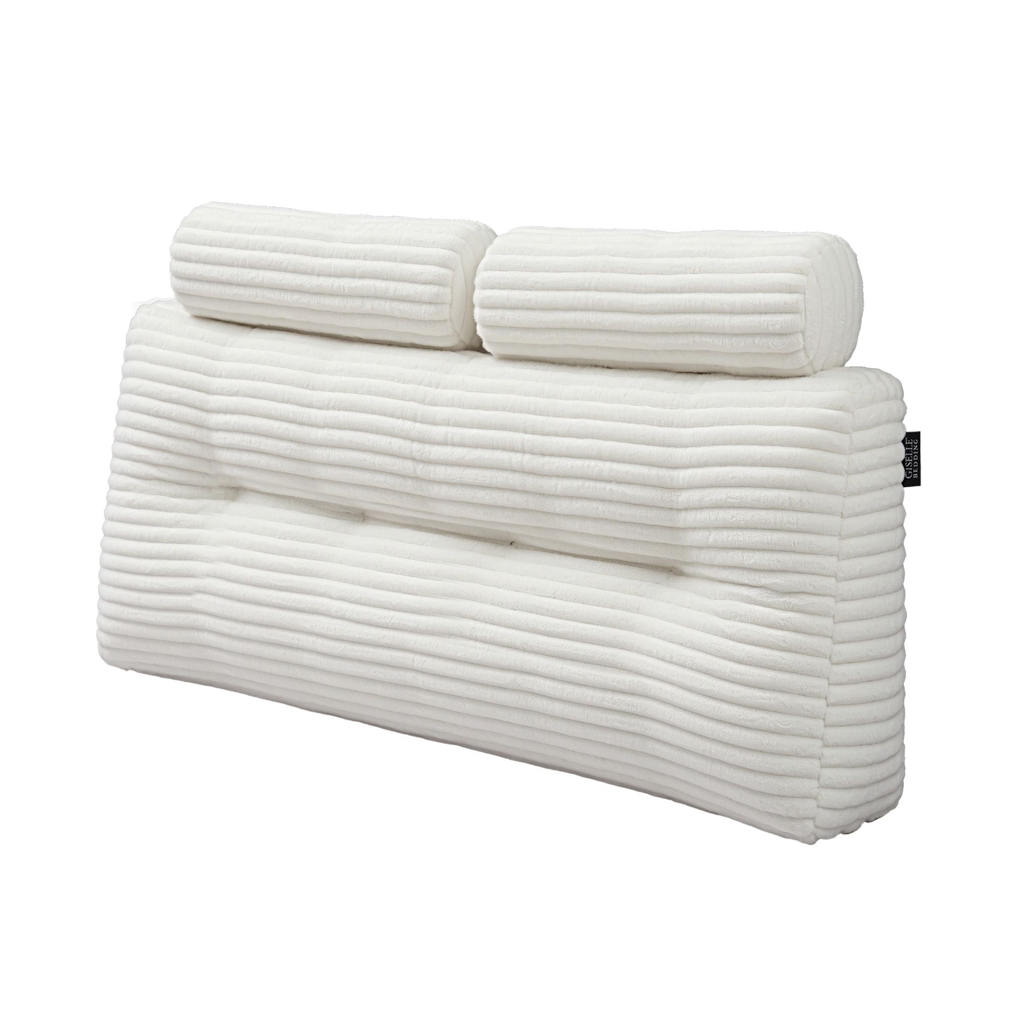 wedge pillow headboard with non-flattening shredded foam core, perfect for dorm reading or sofa lap desk, 330g corduroy cover, side pockets, Double