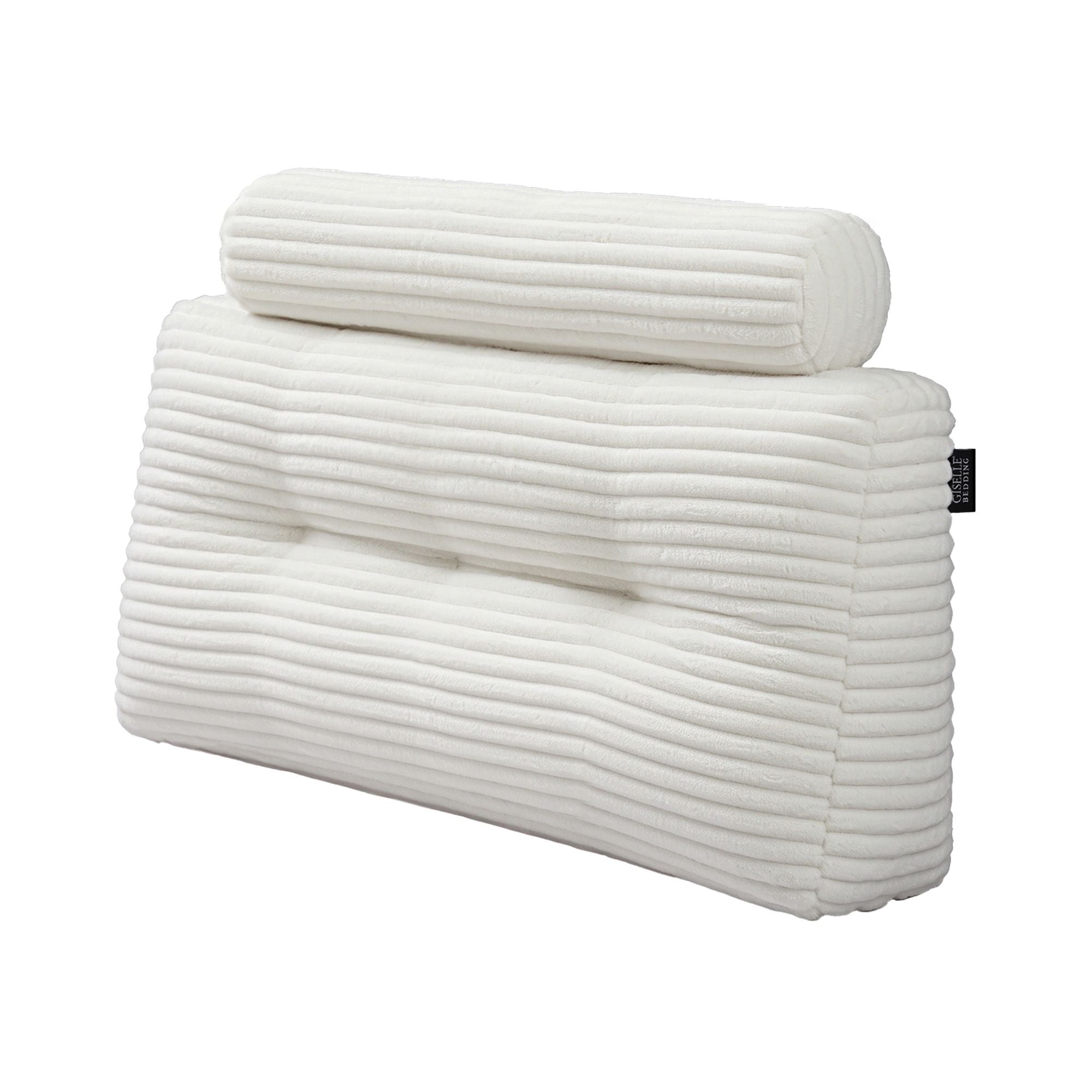 wedge pillow headboard with non-flattening shredded foam core, perfect for dorm reading or sofa lap desk, 330g corduroy cover, side pockets, King Single