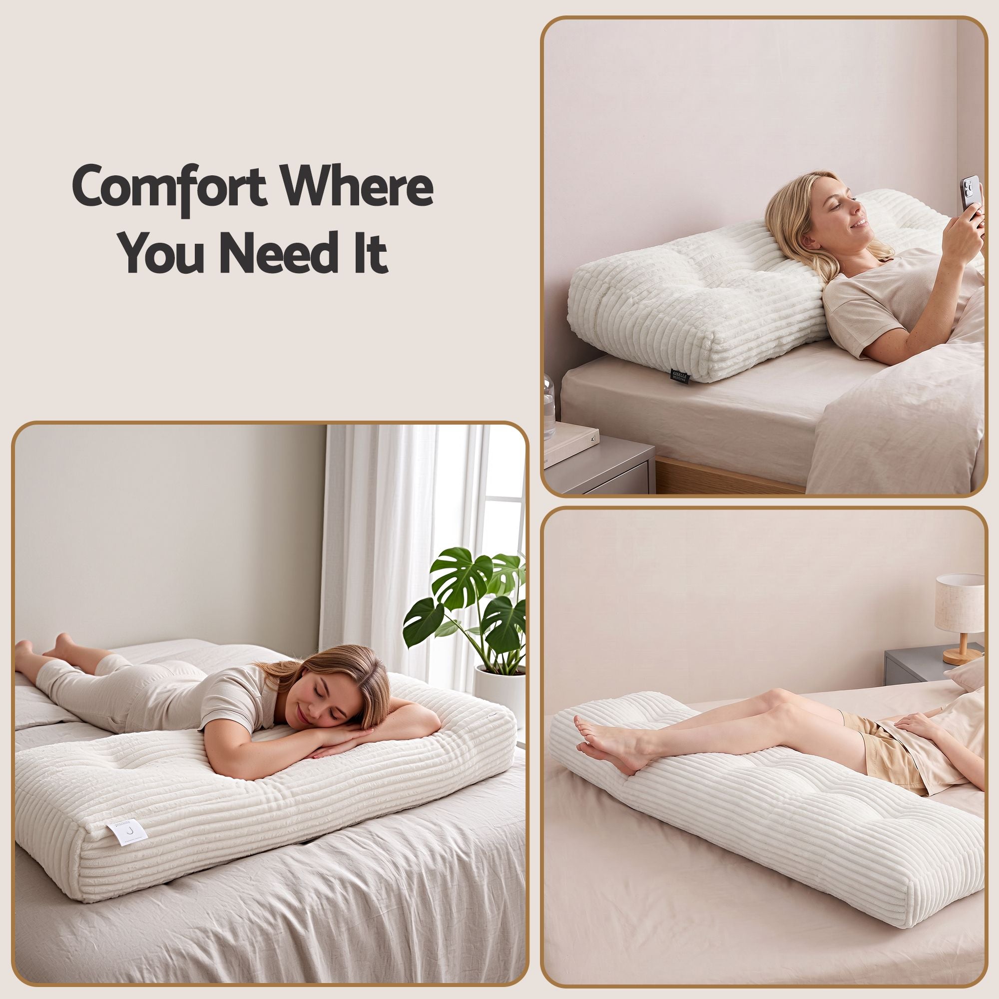 wedge pillow headboard with non-flattening shredded foam core, perfect for dorm reading or sofa lap desk, 330g corduroy cover, side pockets, Queen
