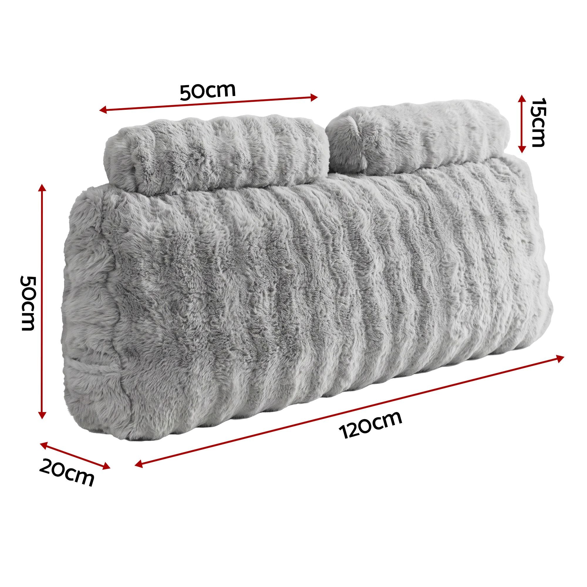 Wedge Pillow Headboard, Easy Wash Zipper Cover & Anti-Flat Foam, Couch Lumbar Support for Dorm Readers, 340g Faux Rabbit Fur with Dual Pockets, Double