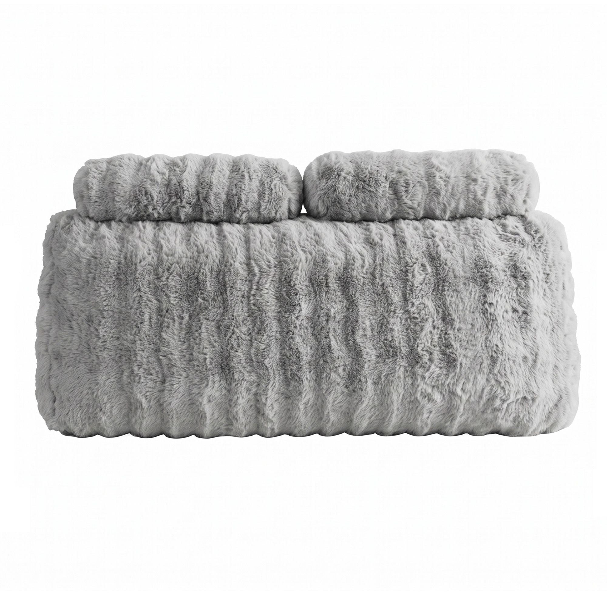 Wedge Pillow Headboard, Easy Wash Zipper Cover & Anti-Flat Foam, Couch Lumbar Support for Dorm Readers, 340g Faux Rabbit Fur with Dual Pockets, Double