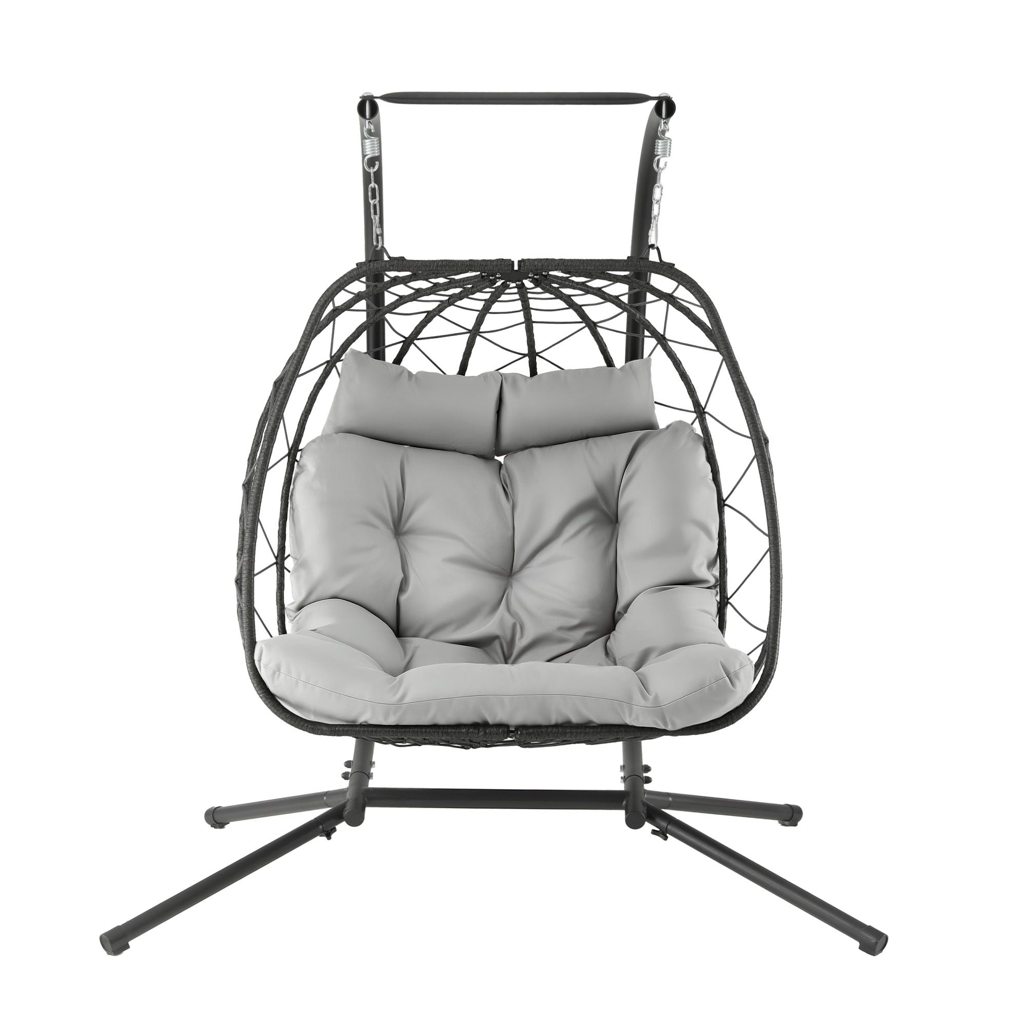 2-Seater Outdoor Swing Chair with Stand and Cushion Rattan Patio Furniture - Dark Grey