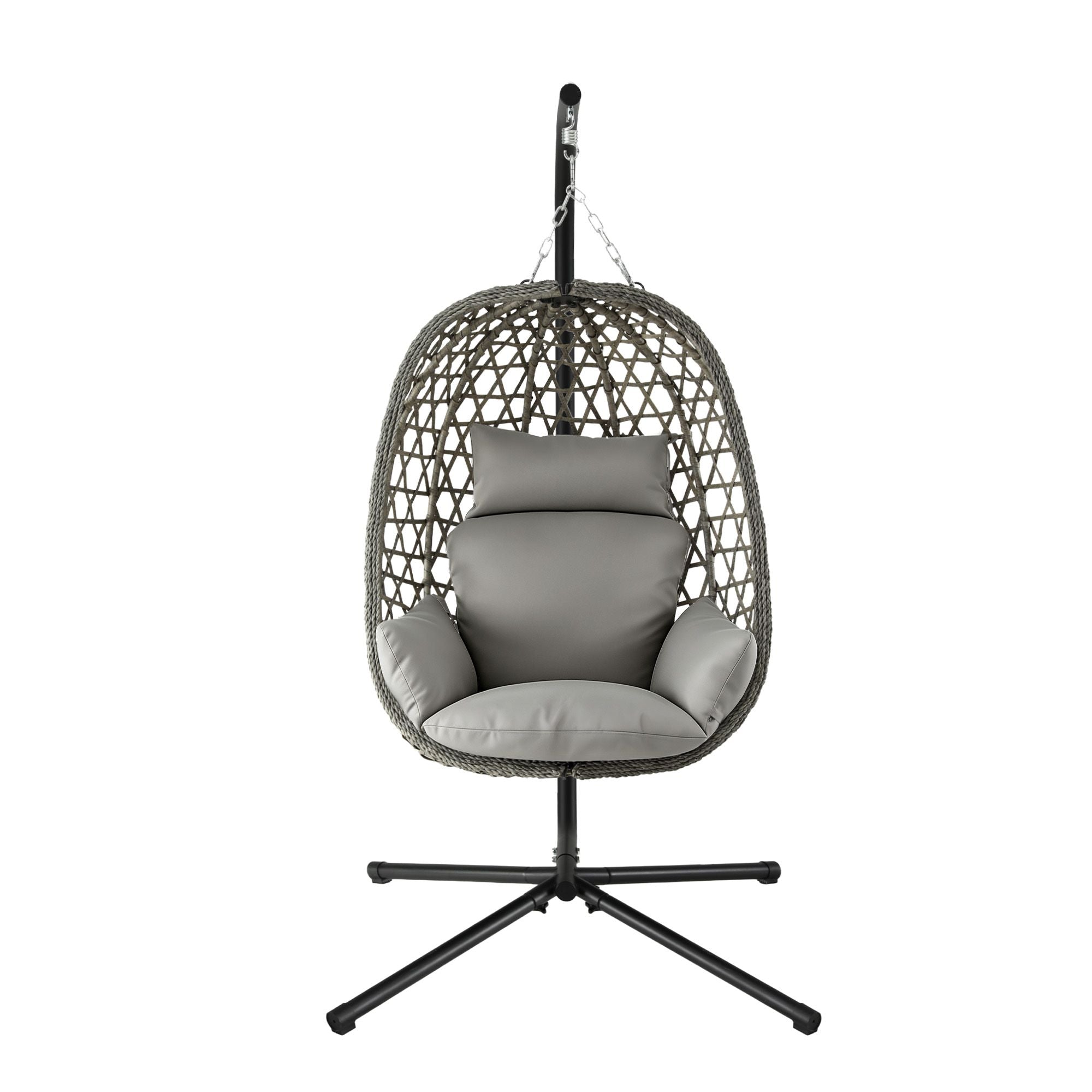 Outdoor Swing Chair with Stand and Cushion Rattan Furniture - Grey