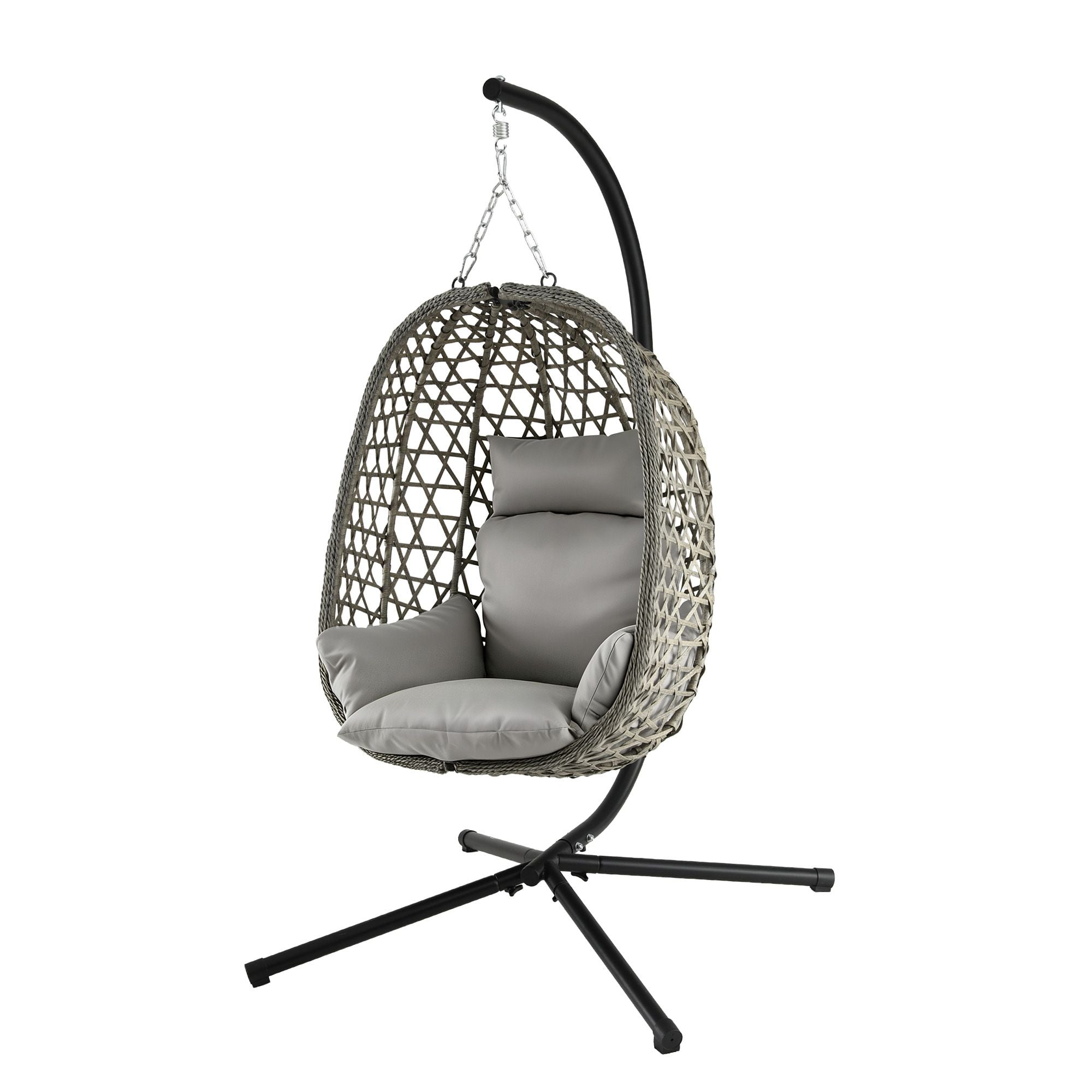 Outdoor Swing Chair with Stand and Cushion Rattan Furniture - Grey