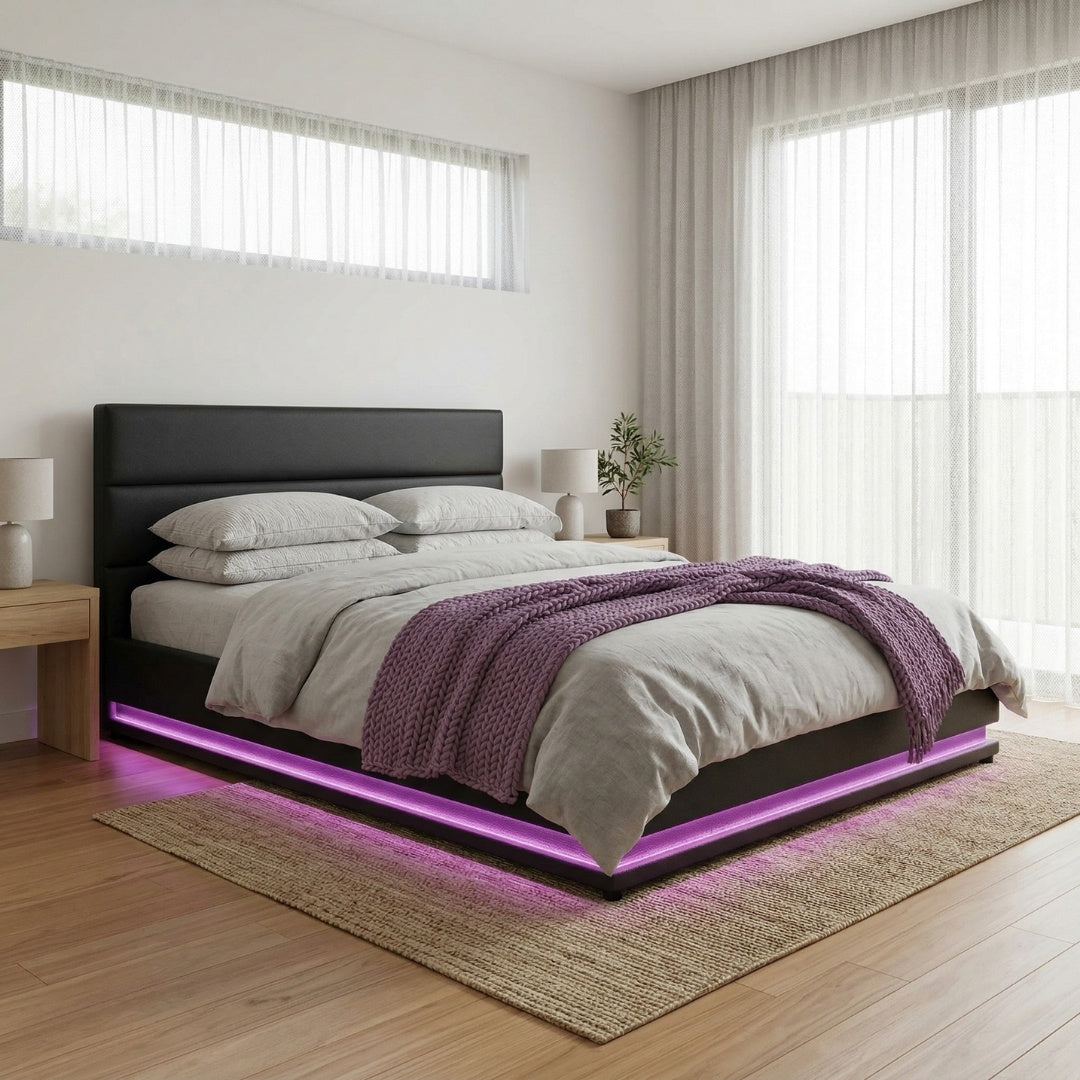 Queen Package | Henley LED Storage Bed Black & Bonita Euro Top Mattress (Medium Firm)