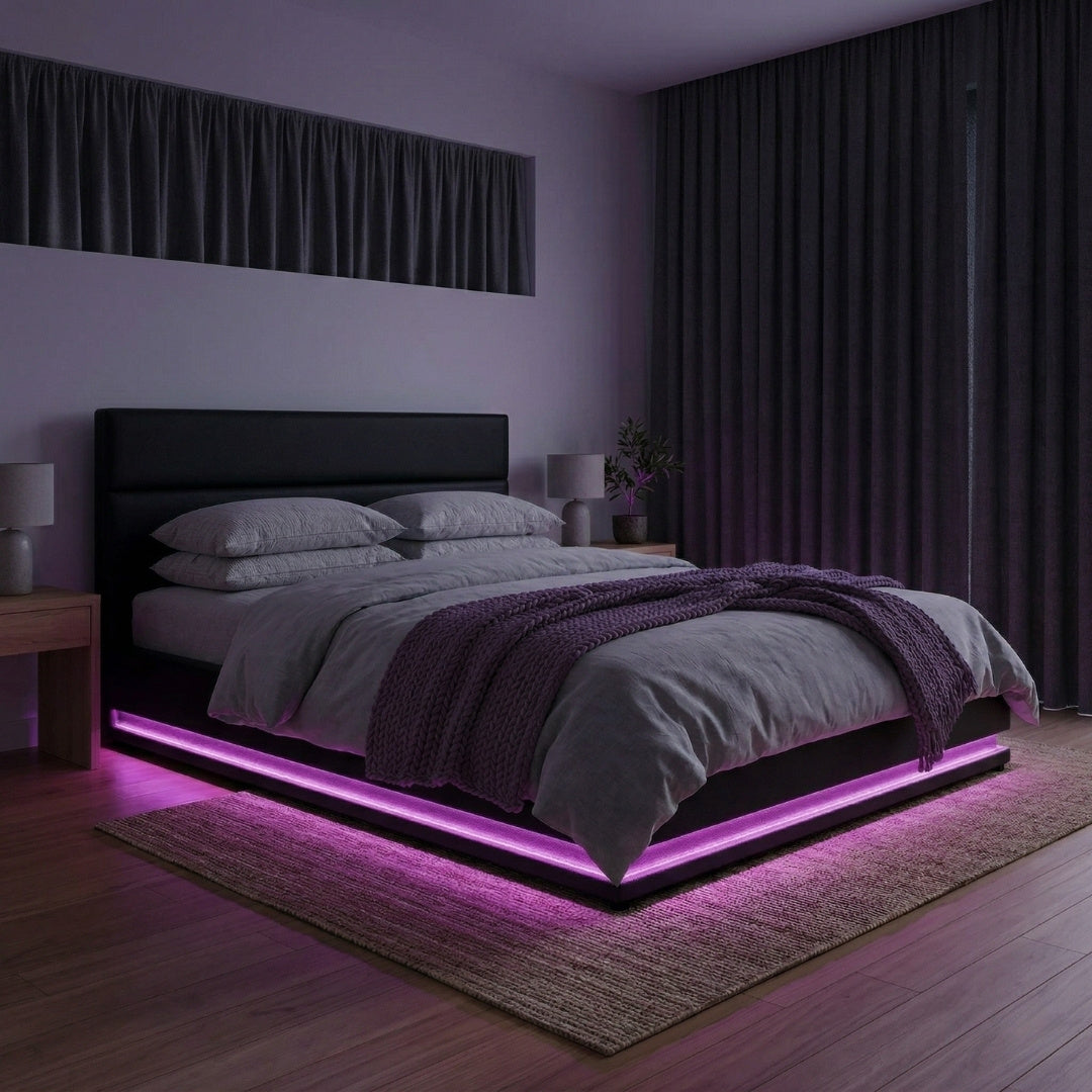 King Premium Package | Henley LED Bed Black, Luna Series Euro Top Mattress (Medium Firm) & Bamboo Mattress Topper!