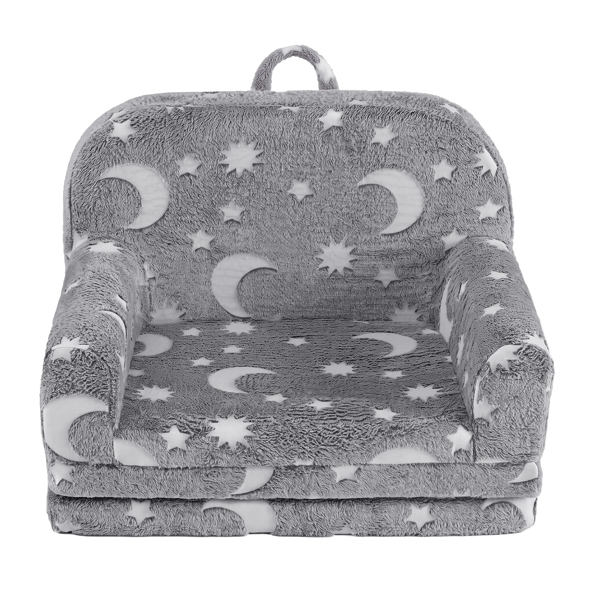 Kids 2-in-1 Fold Out Sofa Bed with Removable Washable Cover, Carry Handle, Storage Pocket, Glow in the Dark, Grey