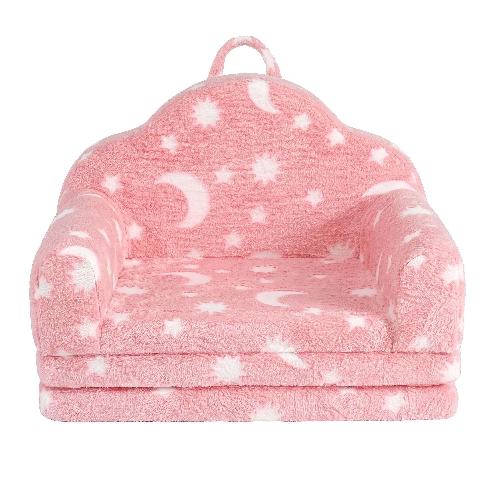 Kids 2-in-1 Fold Out Sofa Bed with Removable Washable Cover, Carry Handle, Storage Pocket, Glow in the Dark, Pink