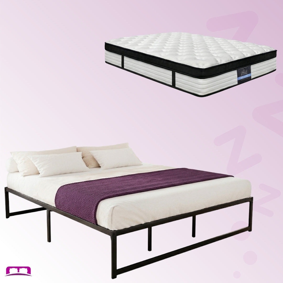 King Package | Tino Metal Bed Black & Serenity Euro Top Mattress (Medium Firm)
