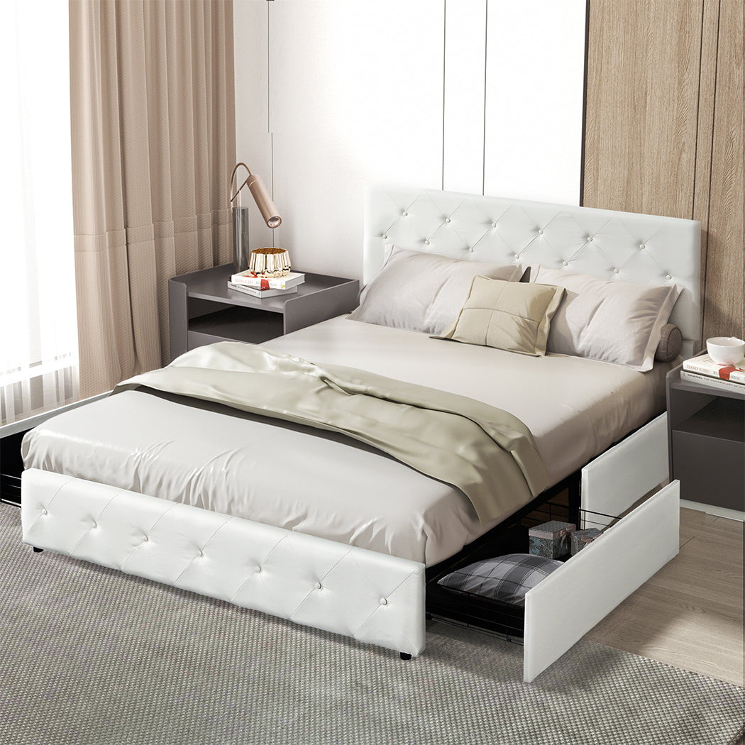 Levede Queen Bed Frame Tufted 4 Drawer-1910113212225949701