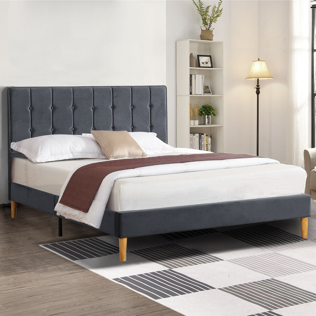 Levede Fabric Bed Frame Double Mattress Grey-1954802926509756422
