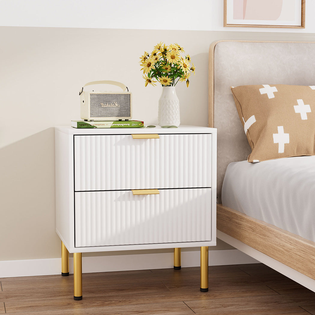 Levede Bedside Table with 2 Drawers White Metal Legs-1954802444596809735