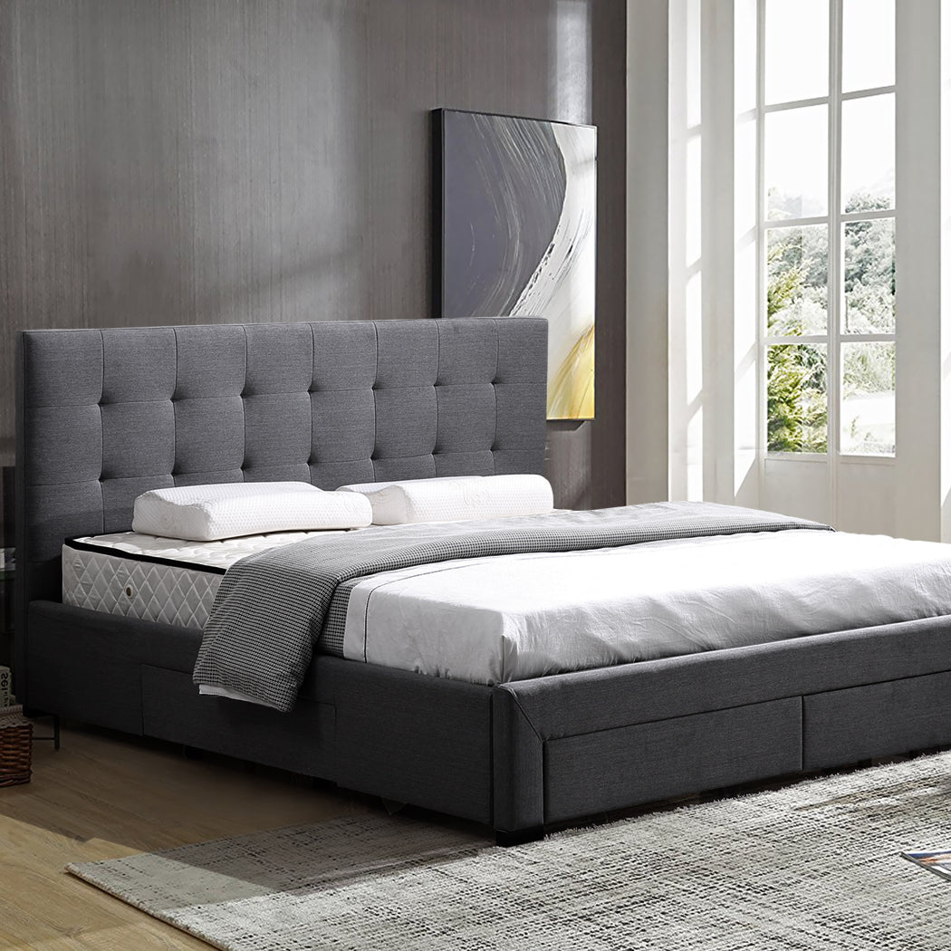 Levede Queen Bed Frame Fabric Tufted Dark Grey-1954802923942842375