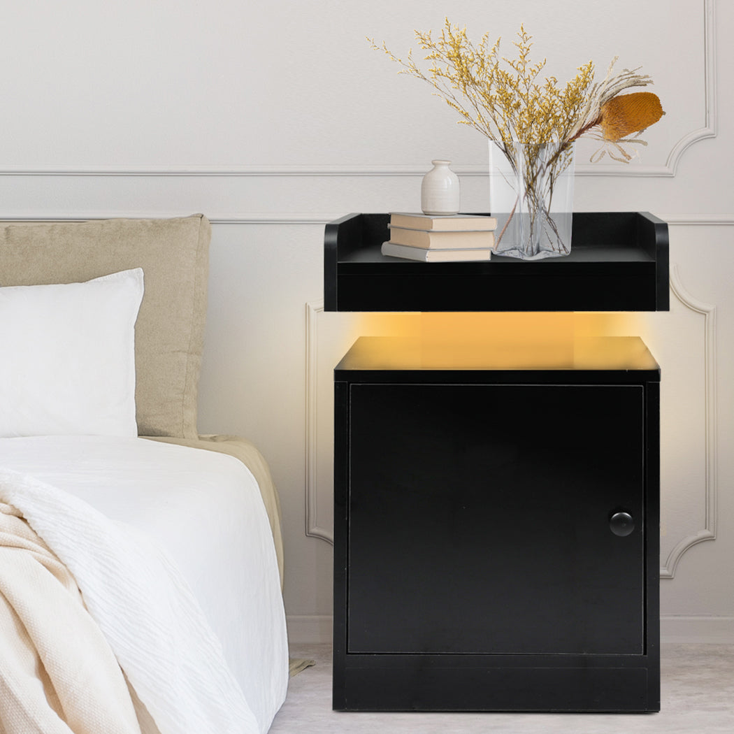 Levede Bedside Table USB Charger Outlet RGB Black-1954802384651816966