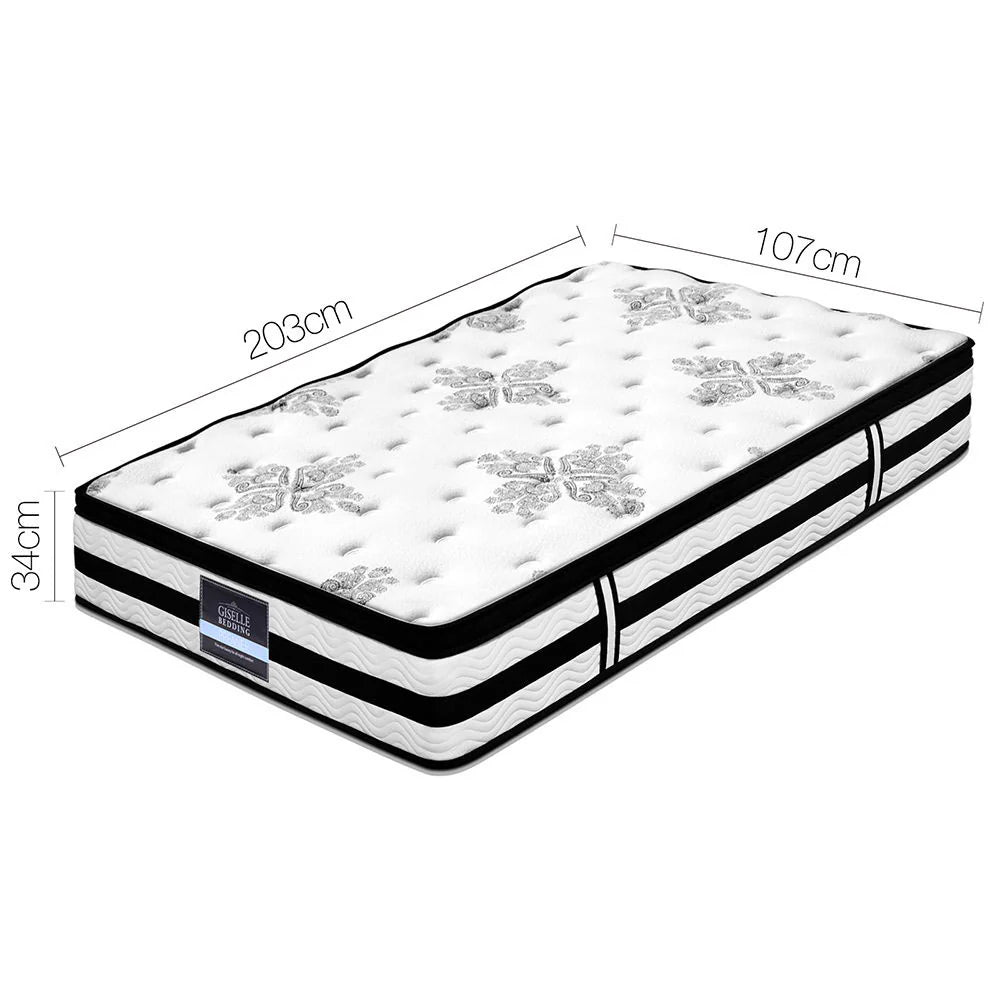 King Single Premium Package | Fion Boucle Gas Lift Bed Frame Cream White, Algarve Euro Top Pocket Spring Mattress with floral pattern