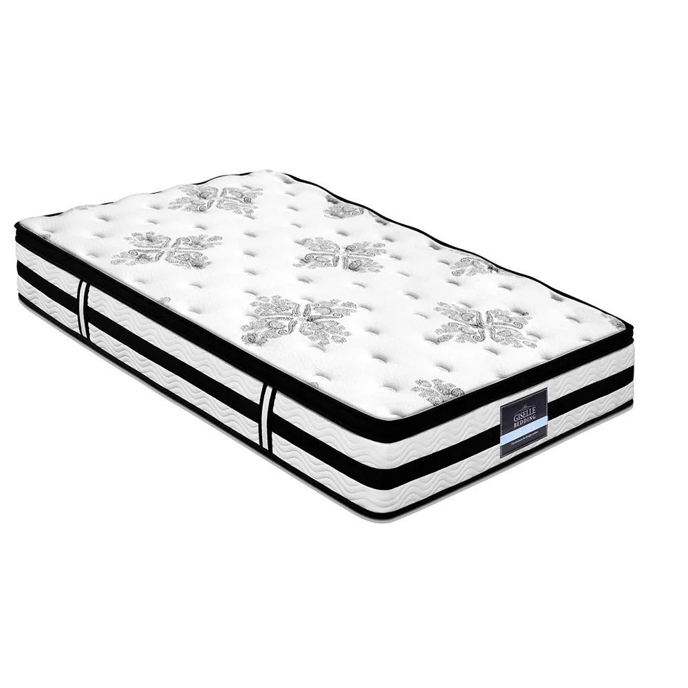 King Single Premium Package | Algarve Euro Top Pocket Spring Mattress (Medium Firm) in white with black trim for bedroom furniture