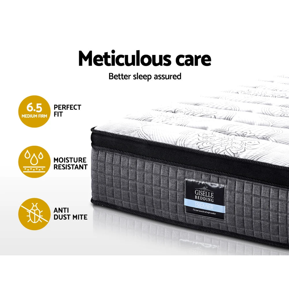 King Comfort Package | Marc Series Euro Top Mattress (Medium Firm), showing mattress edge with moisture-resistant and anti-dust mite features