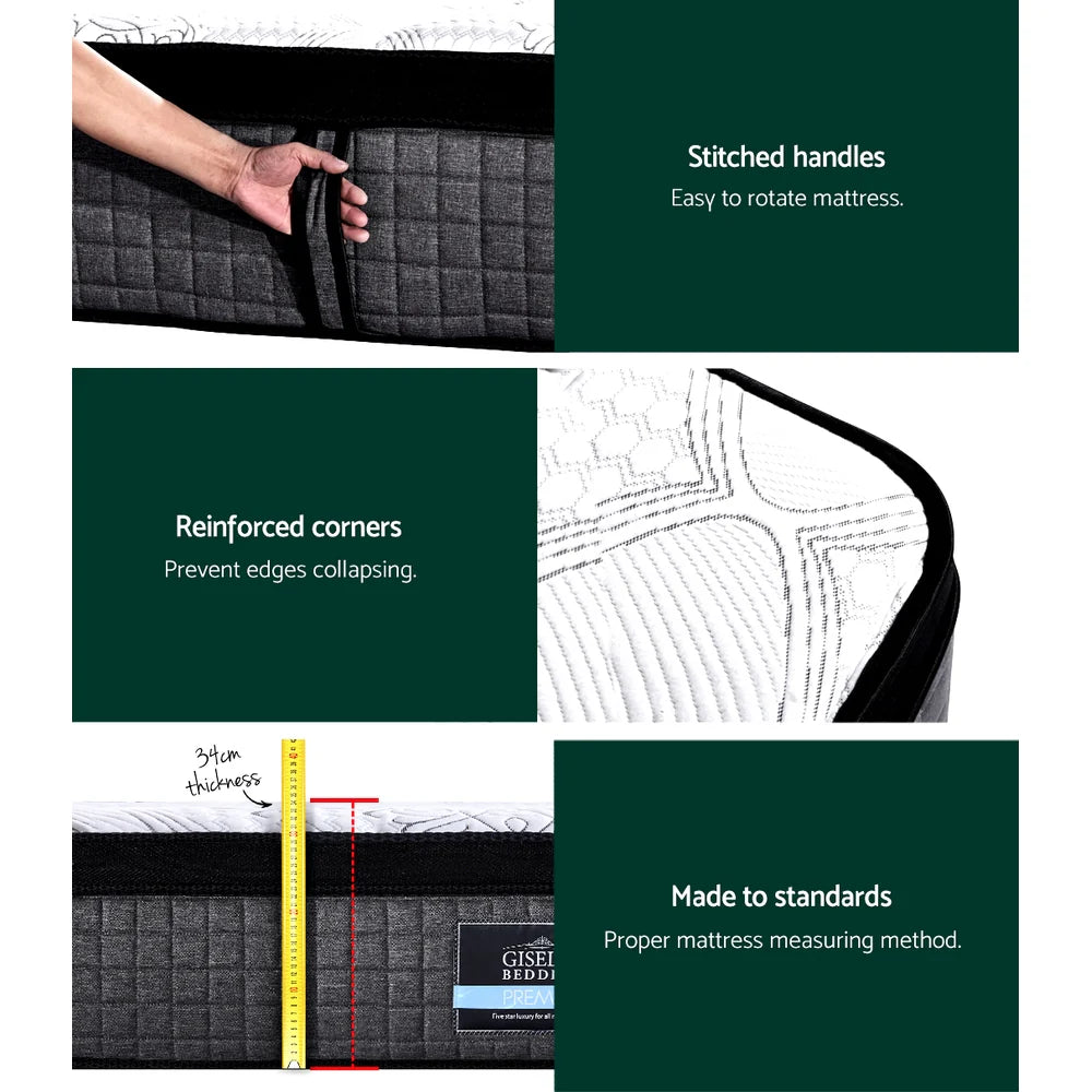 King Comfort Package | Marc Series Euro Top Mattress (Medium Firm), featuring stitched handles, reinforced corners, and 34cm thickness