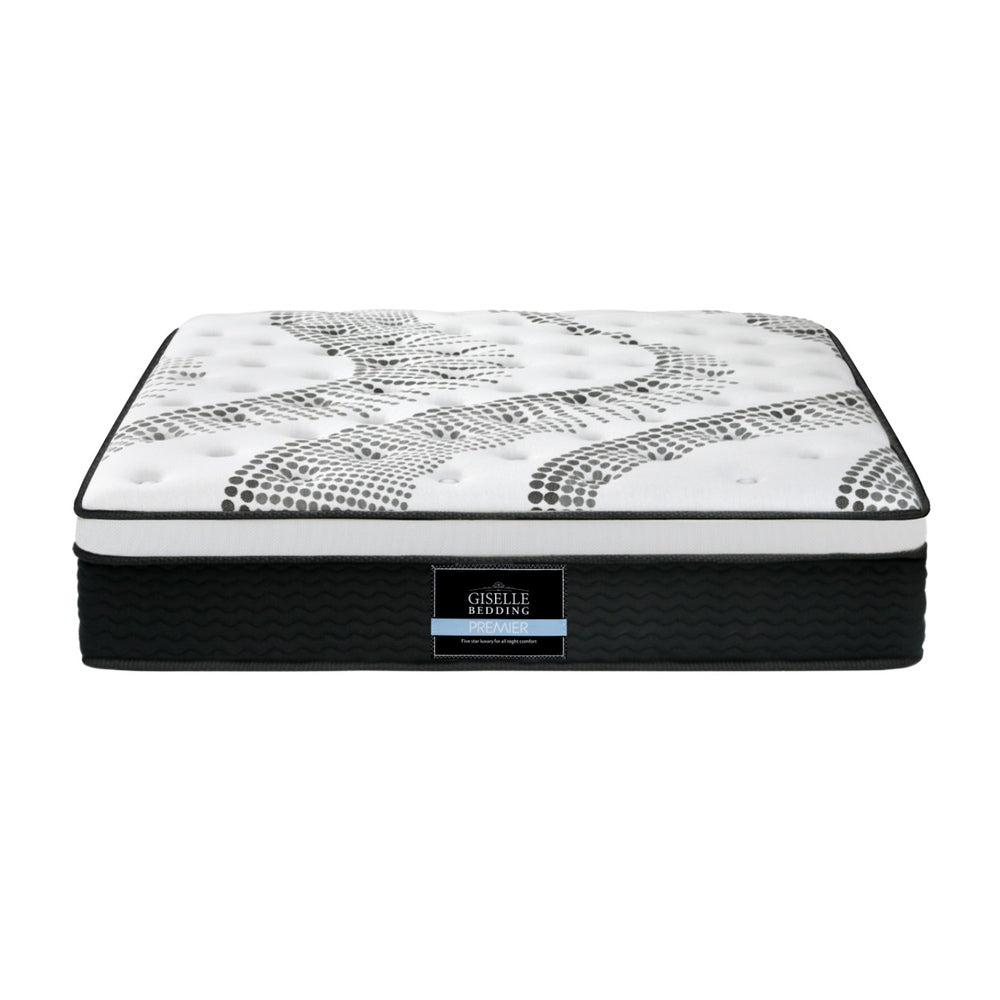 32cm Mattress Euro Top Super King with plush patterned top and black base, designed for premium bedroom comfort by Bedzy