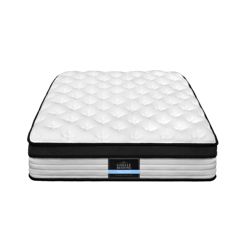 Devon Euro Top Pocket Spring Mattress 31cm Thick - King Single with plush quilted white top and black trim edge