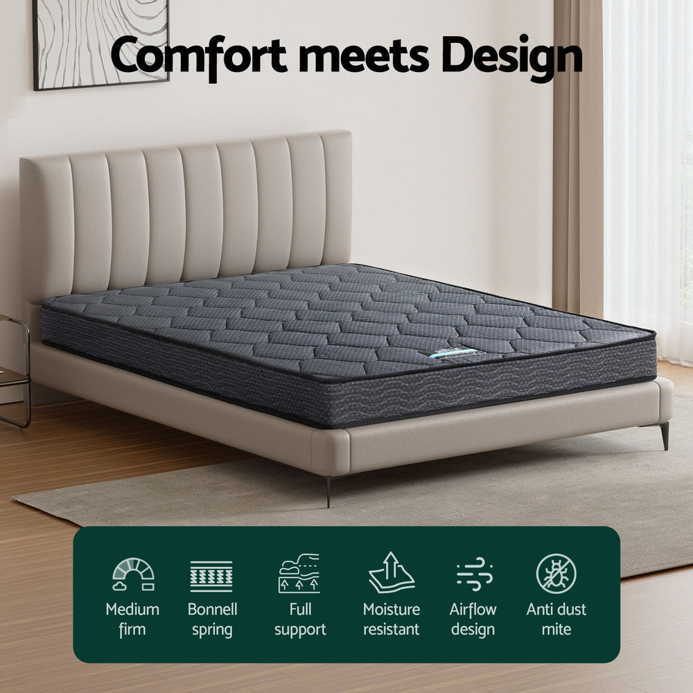 Serena Series Bonnell Spring Mattress 16cm Thick - Double on modern bed frame in bedroom setting with natural light