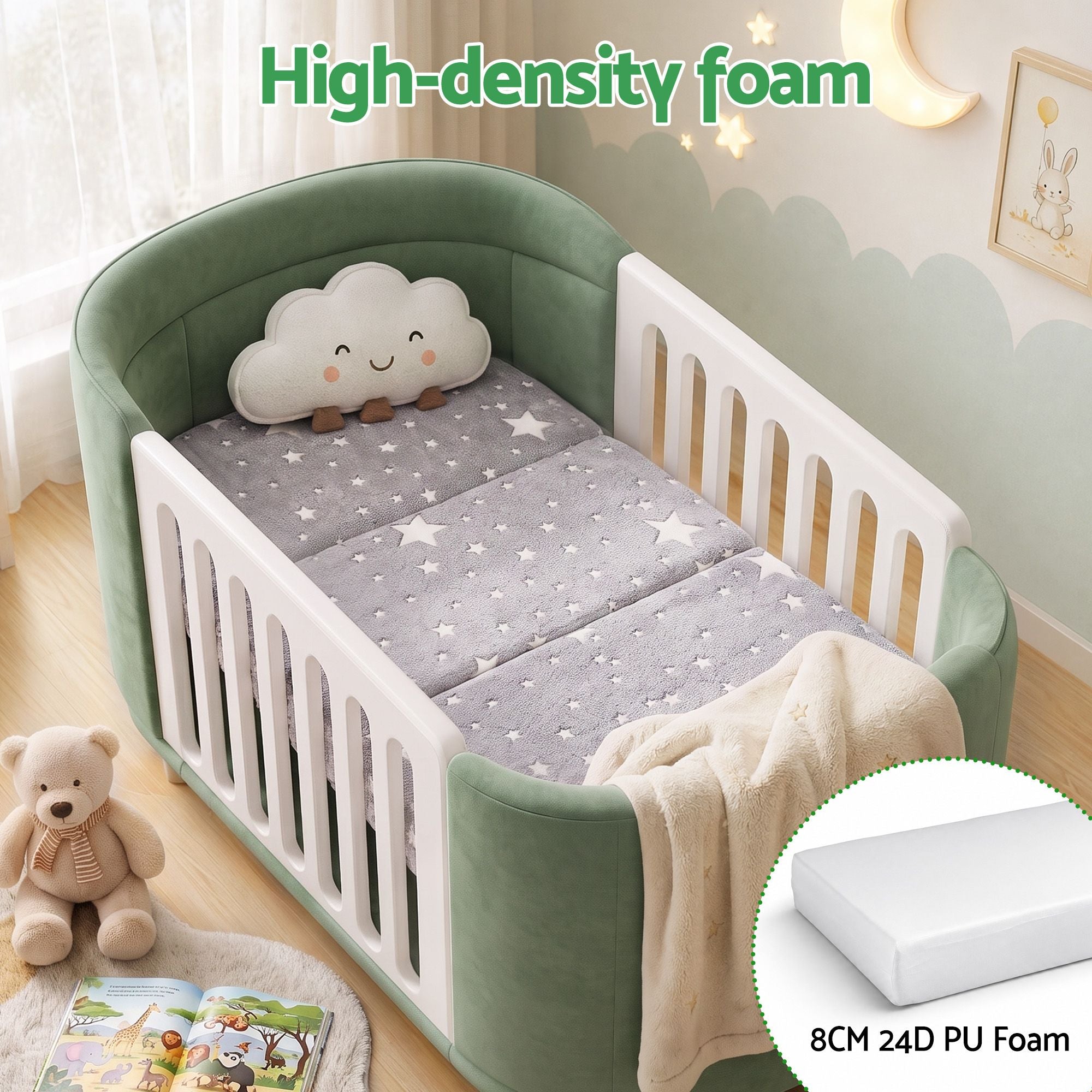 Foldable Travel Cot Mattress with Glow-in-the-Dark Cover - Blue