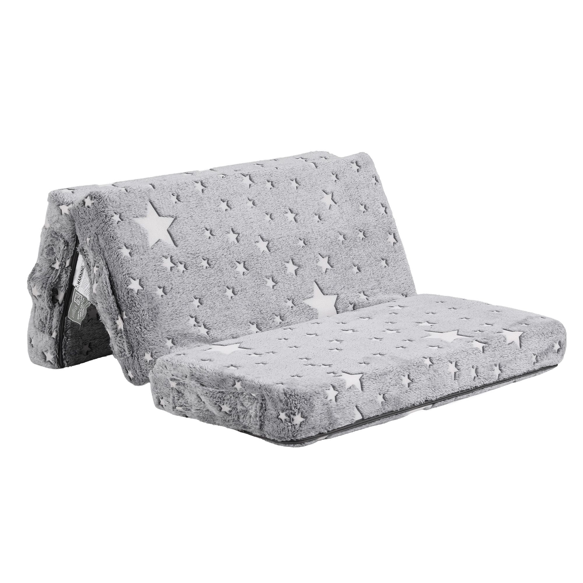 Foldable Travel Cot Mattress with Glow-in-the-Dark Cover - Blue
