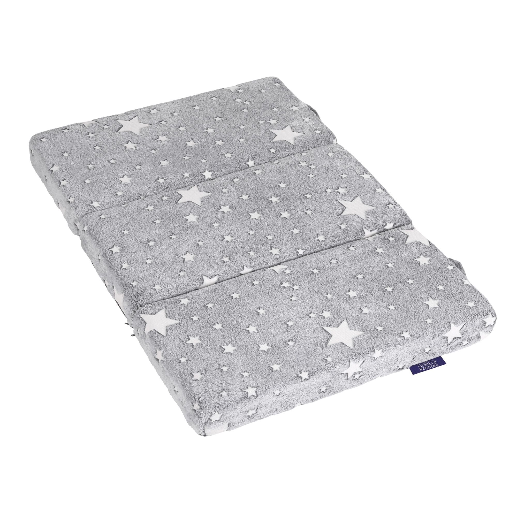 Foldable Travel Cot Mattress with Glow-in-the-Dark Cover - Blue